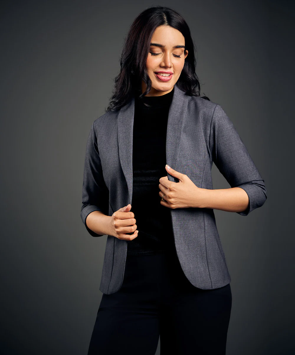 3/4 Sleeve Grey Office Blazer - Image 2