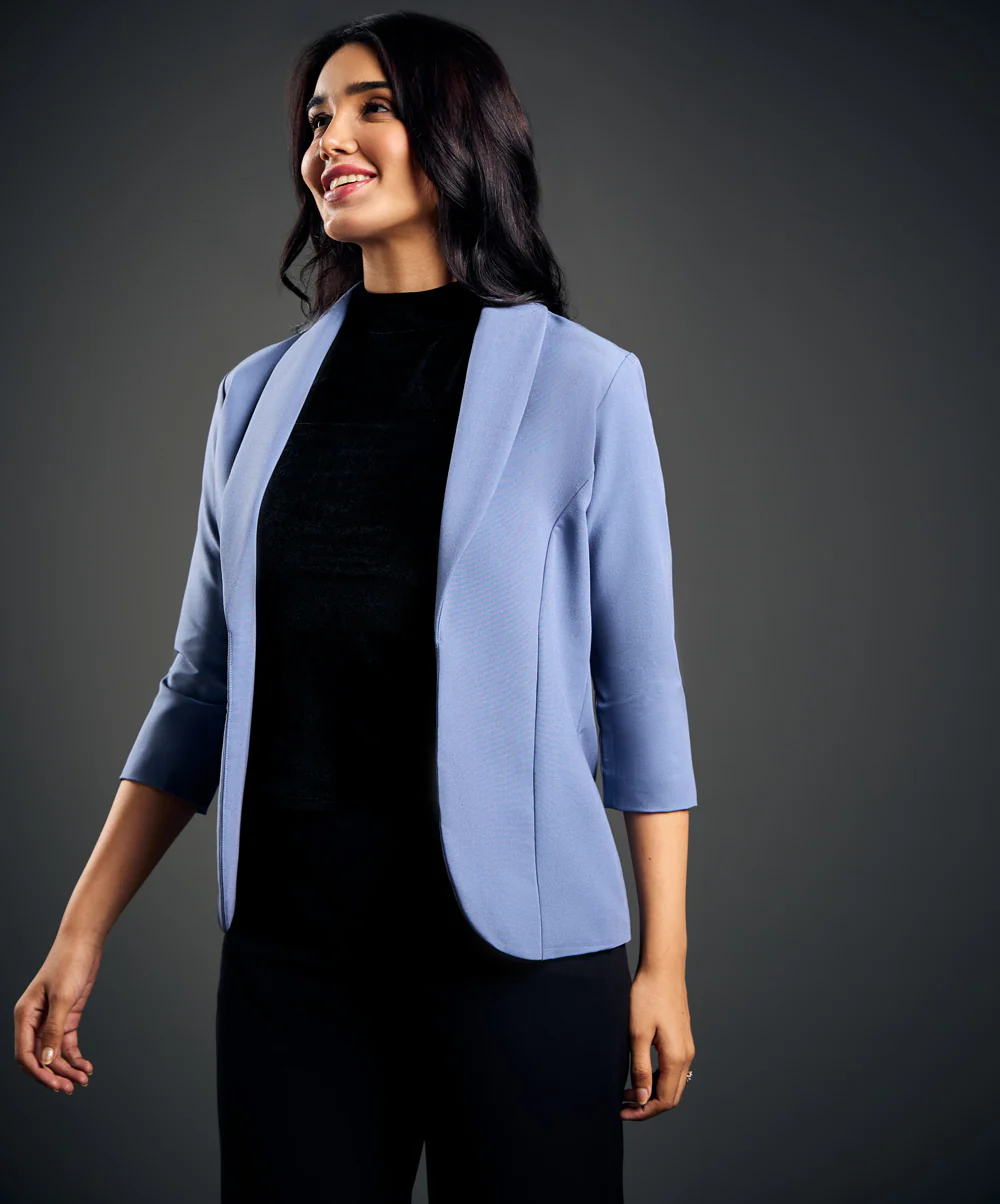 3/4 Sleeve Light Blue Office Blazer - Image 2