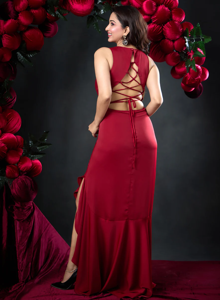 Back Cord Detail Satin Maxi Dress - Image 2