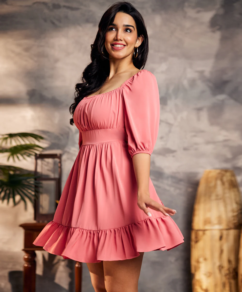 Back Tie Chiffon Mini Pink Dress - Image 2