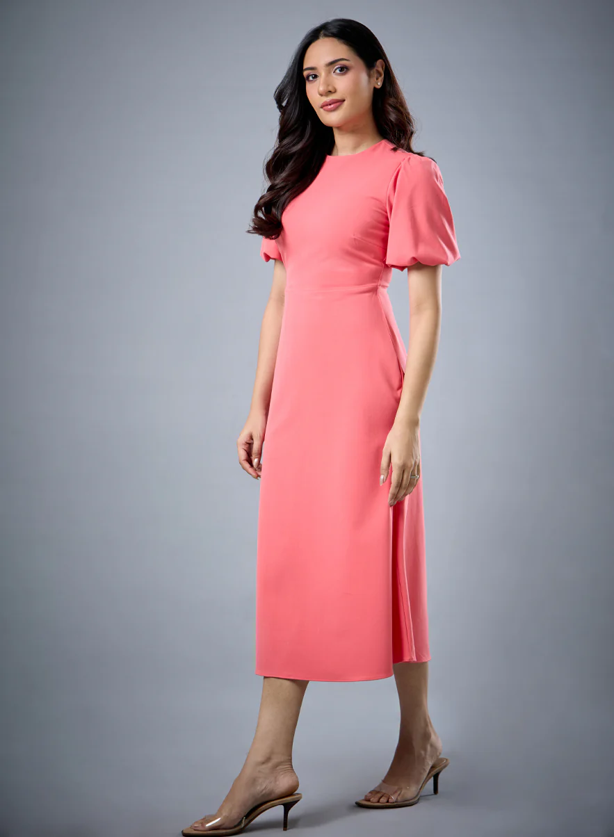 Balloon Sleeve Aline Formal Orange Dress