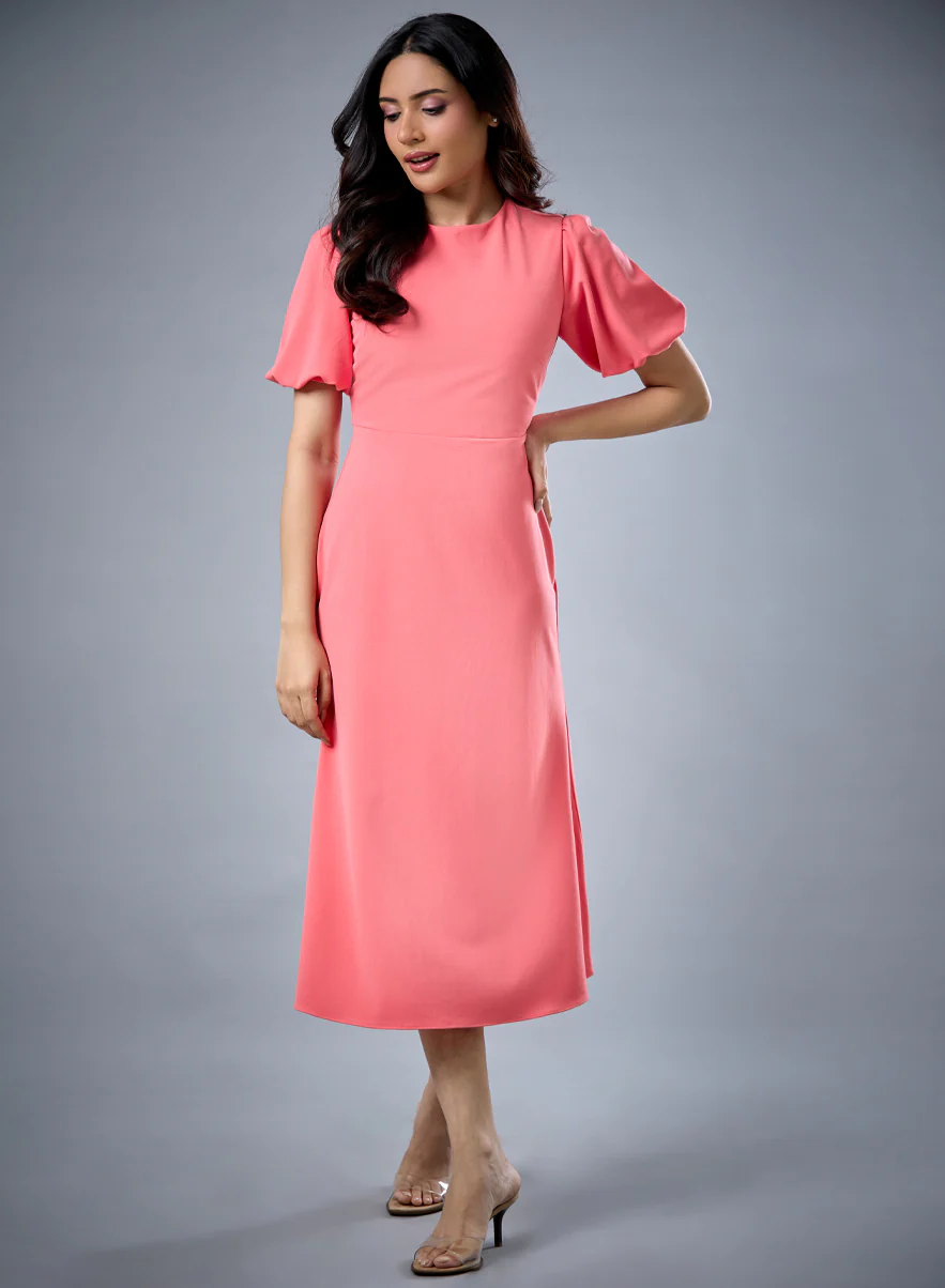 Balloon Sleeve Aline Formal Orange Dress - Image 4