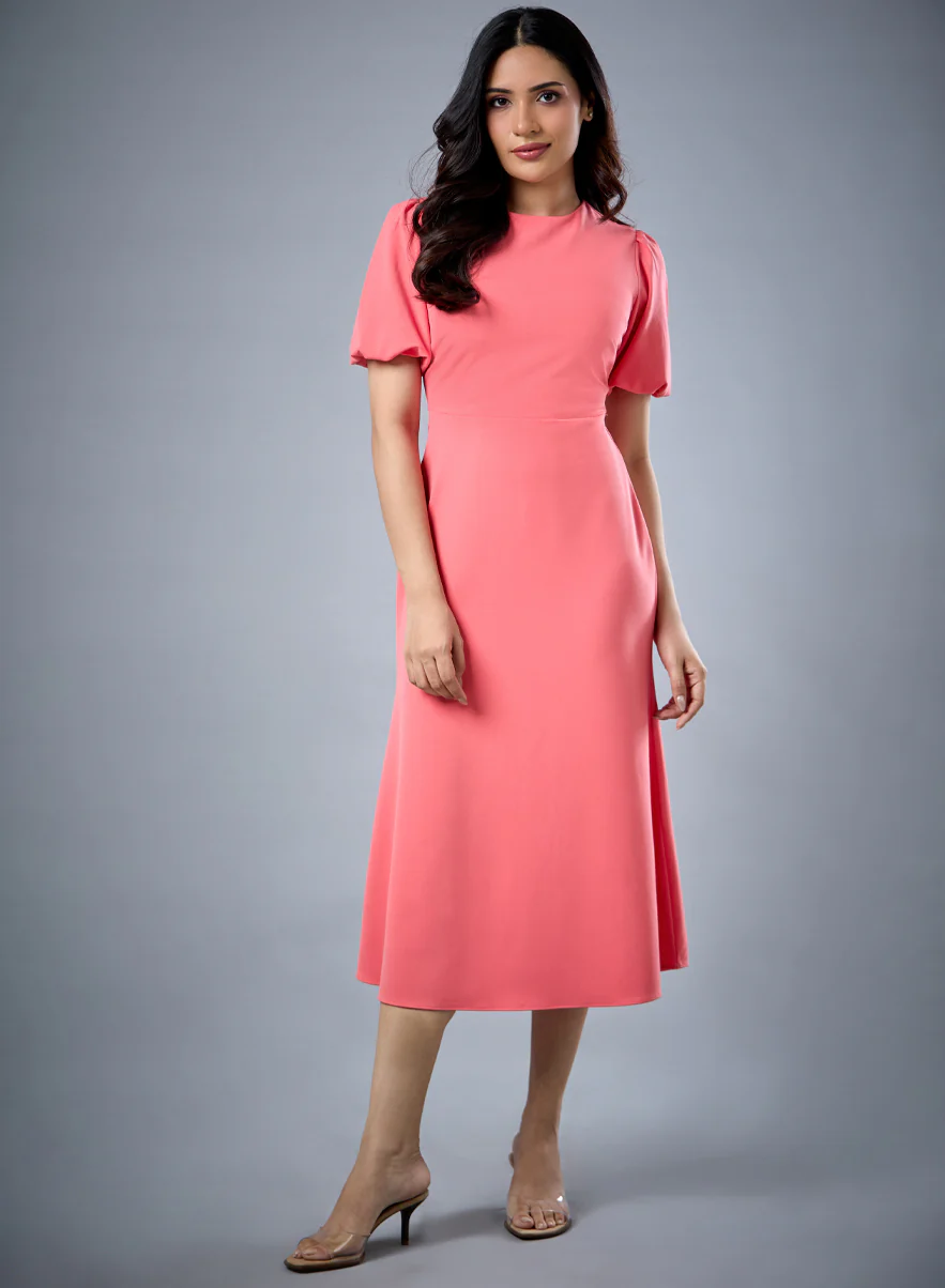 Balloon Sleeve Aline Formal Orange Dress - Image 5