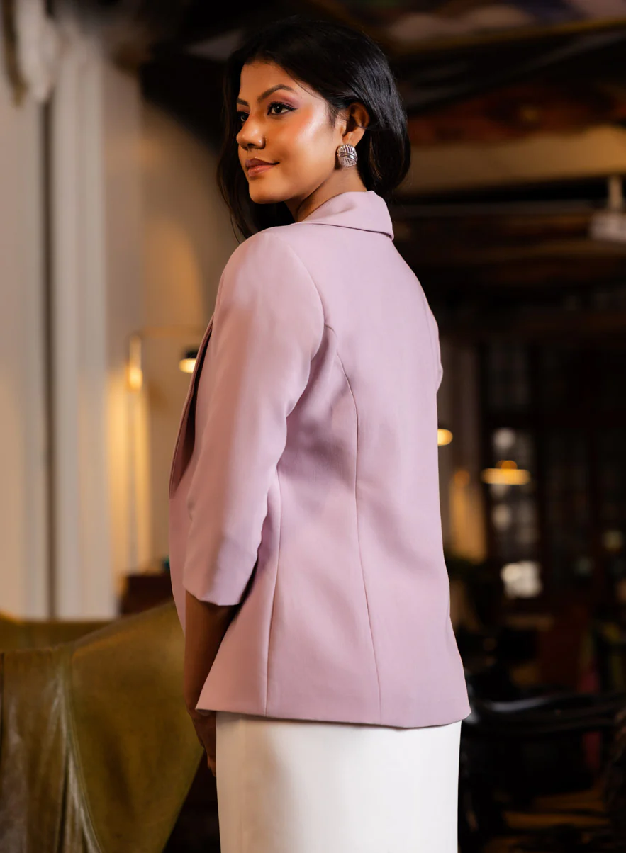 Basic Lapel Collared Blazer - Lavendar - Image 13