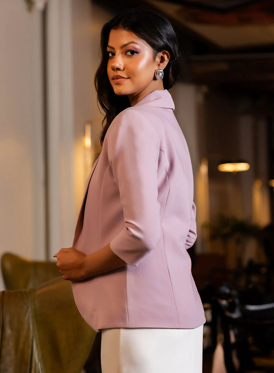 Basic Lapel Collared Blazer - Lavendar - Image 7
