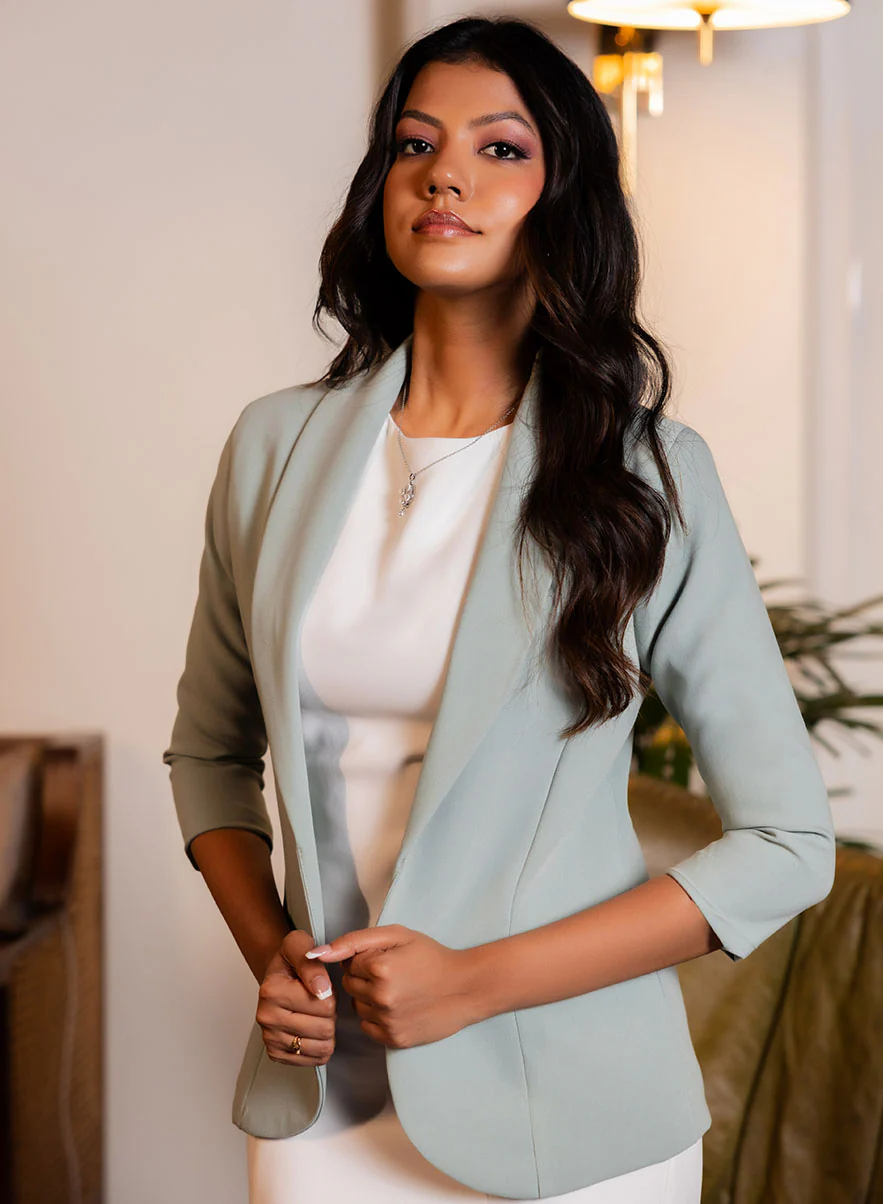 Basic Lapel Collared Blazer - Pastel Green