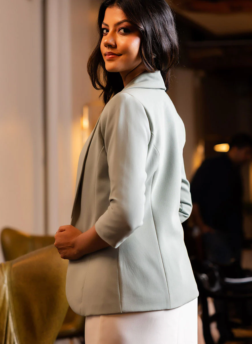 Basic Lapel Collared Blazer - Pastel Green - Image 5