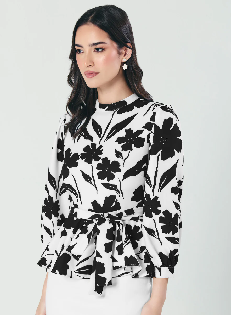 Black And White Floral Peplum Top - Image 3