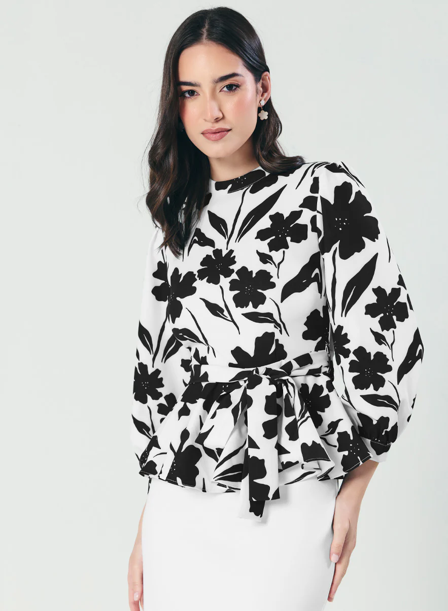 Black And White Floral Peplum Top - Image 9