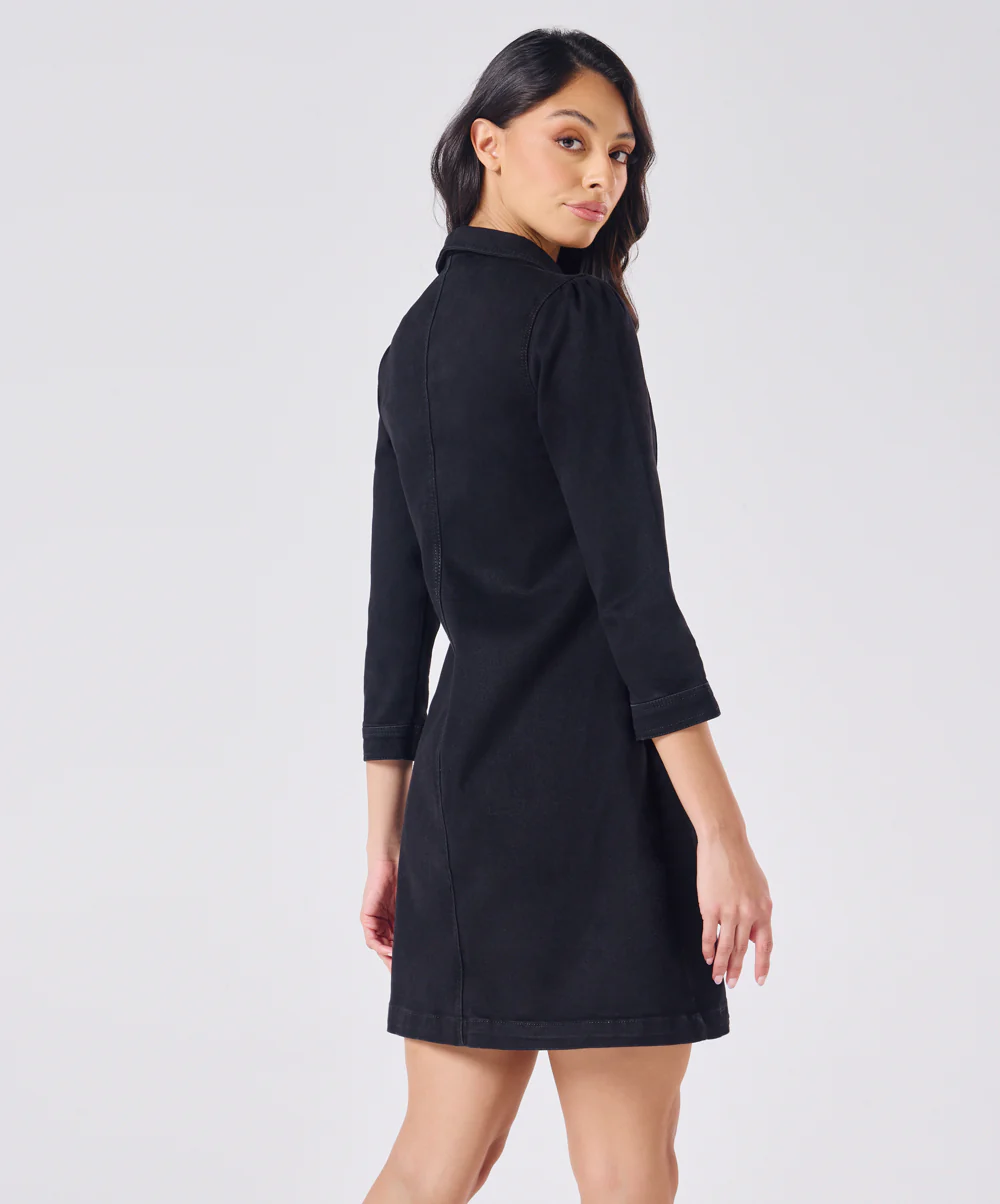 Black Denim Dress With A Front Zipper - Image 5