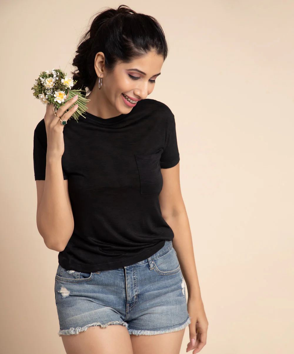 Black Marl Pocket Crew Neck Tshirt - Image 2