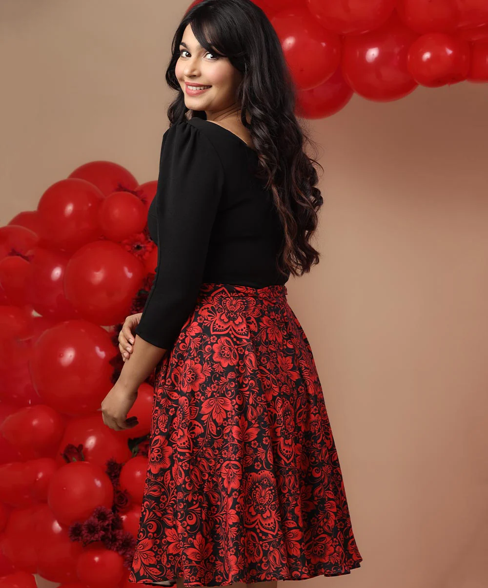 Black Mixed Printed Skater Dress - Image 2