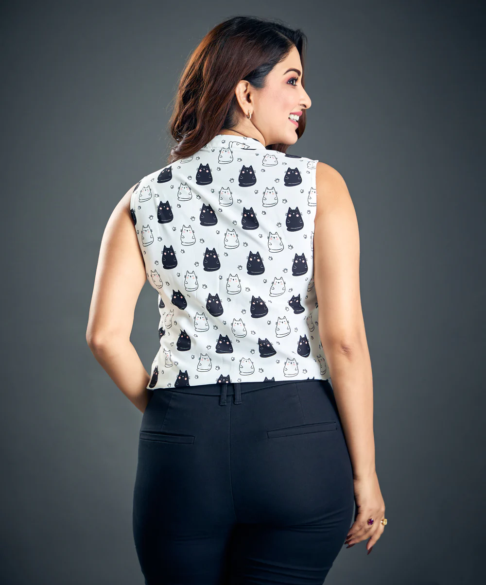 Black & White Cat Print Top - Image 3