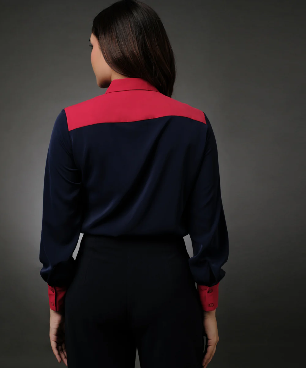 Blue And Red Contrast Paneled Shirt - Image 7