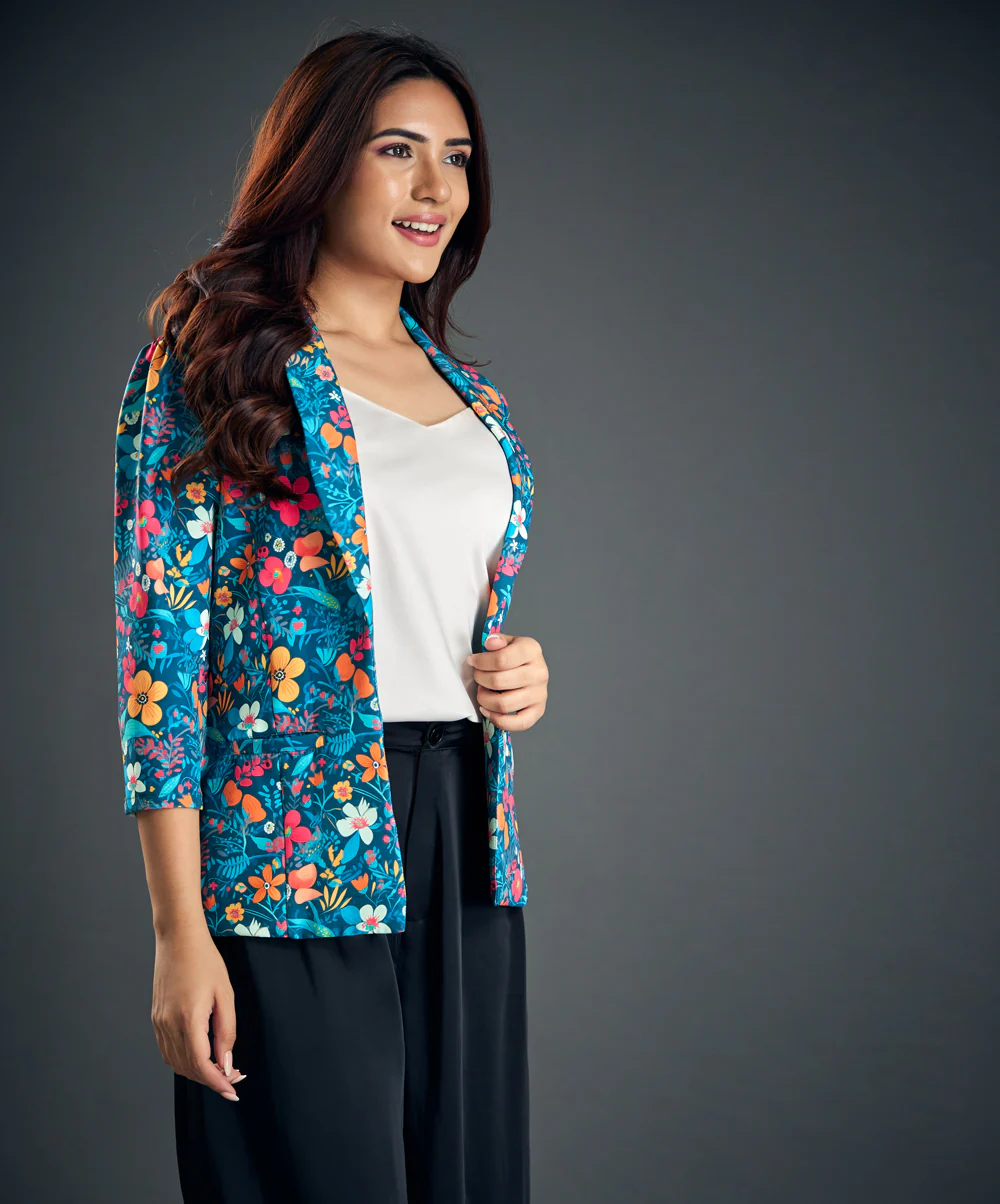 Blue Floral Work Wear Blazer - Image 2