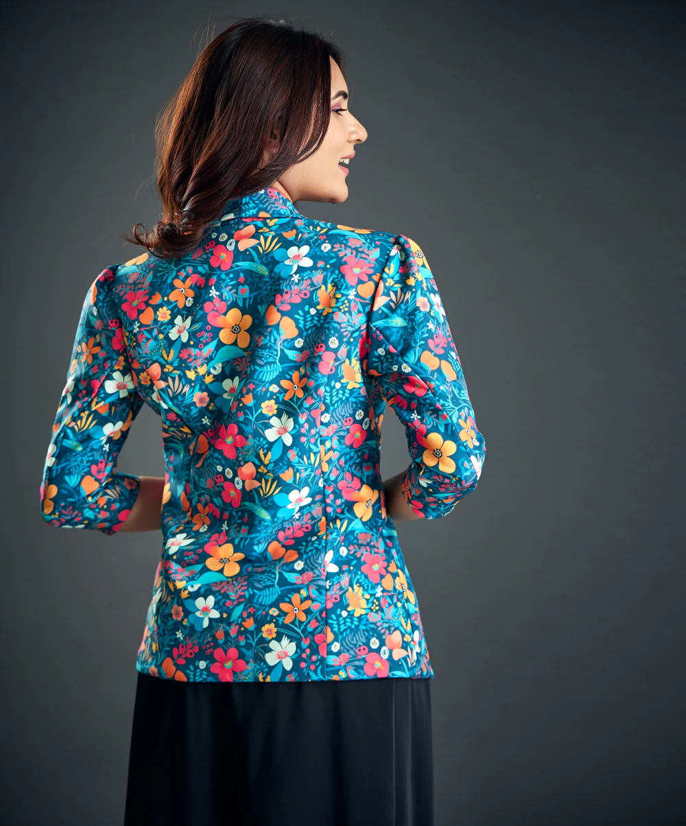 Blue Floral Work Wear Blazer - Image 4