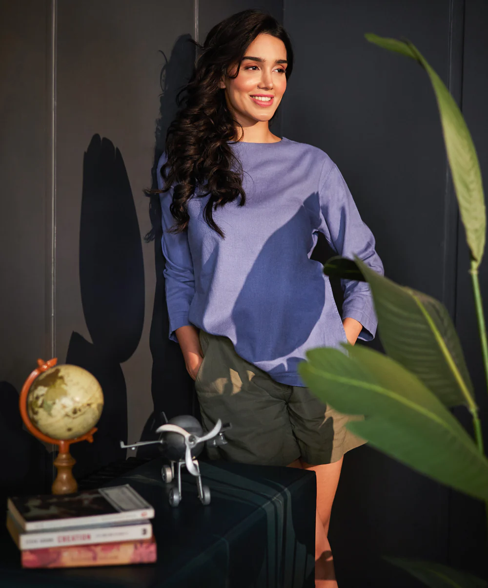 Blue Oversized Linen Top - Image 2