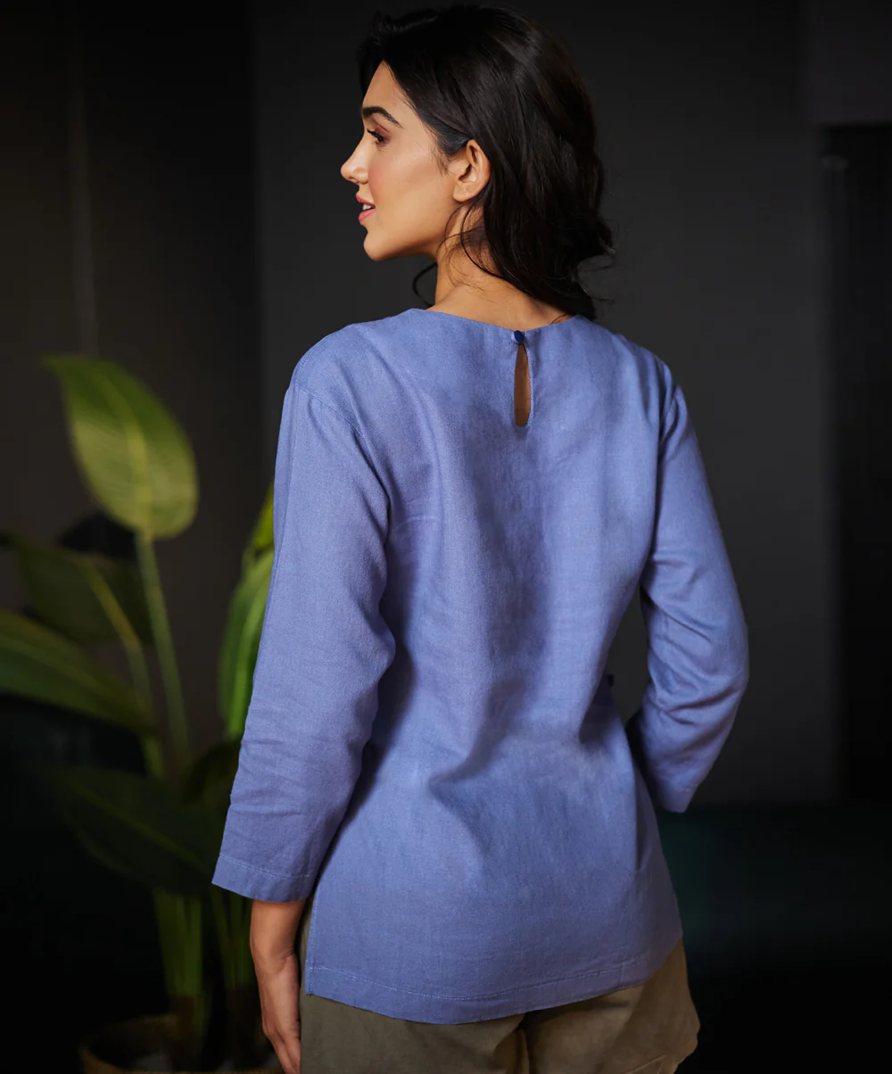 Blue Oversized Linen Top - Image 3
