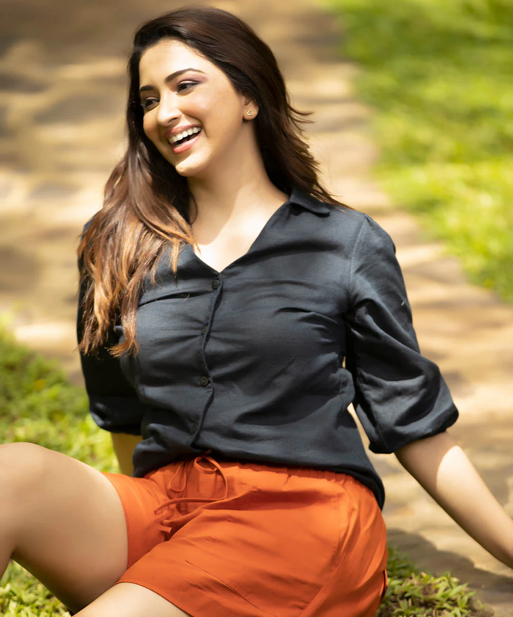 Blue Women Linen Shirt - Image 2