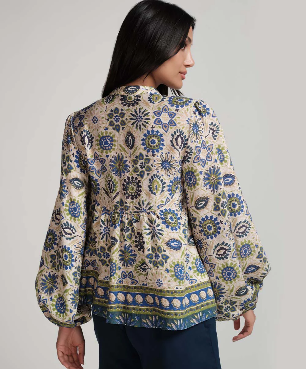 Border Detailed Beige Top - Image 4