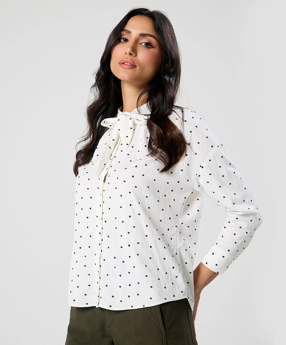Bow Ditsy Floral Long Sleeve Top - Image 3