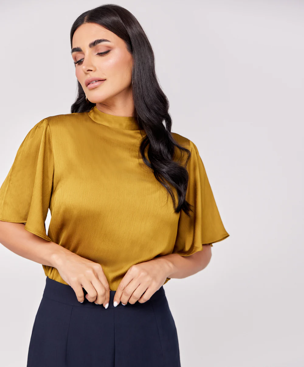 Brown Flared Short Sleeve Top