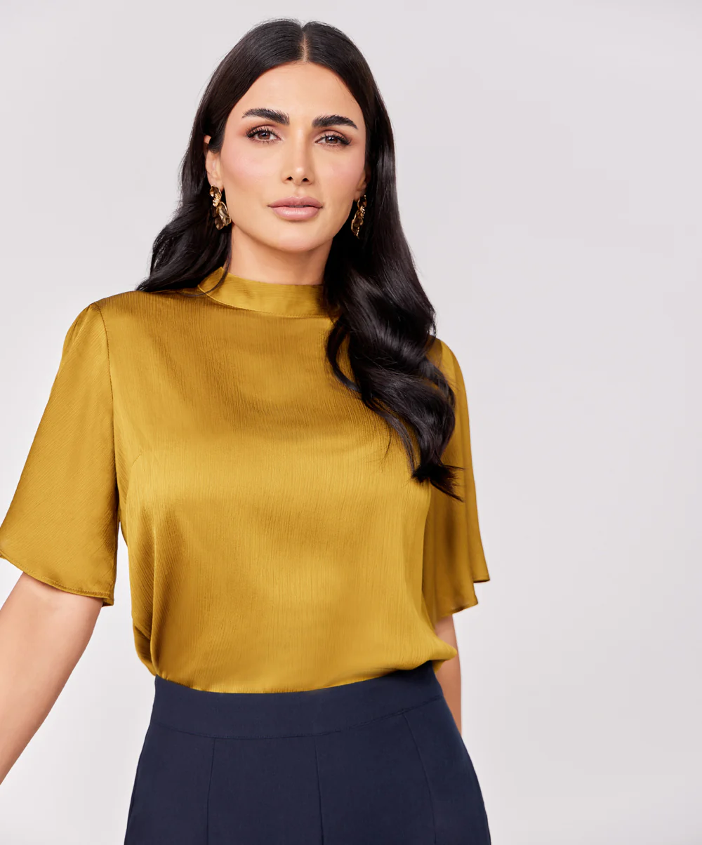 Brown Flared Short Sleeve Top - Image 2
