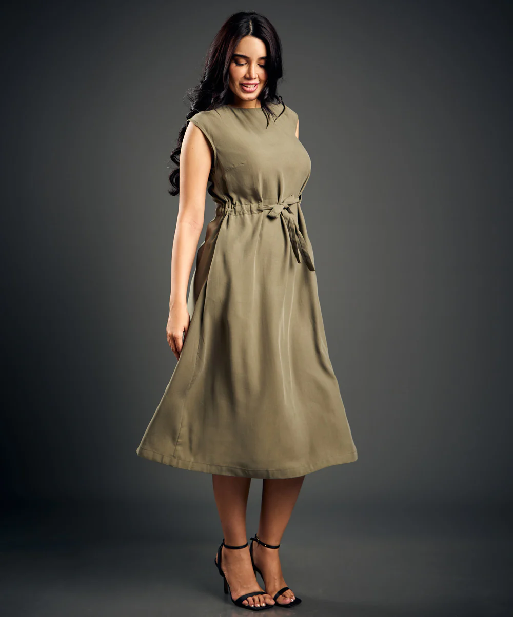 Brown Linen Midu Dress