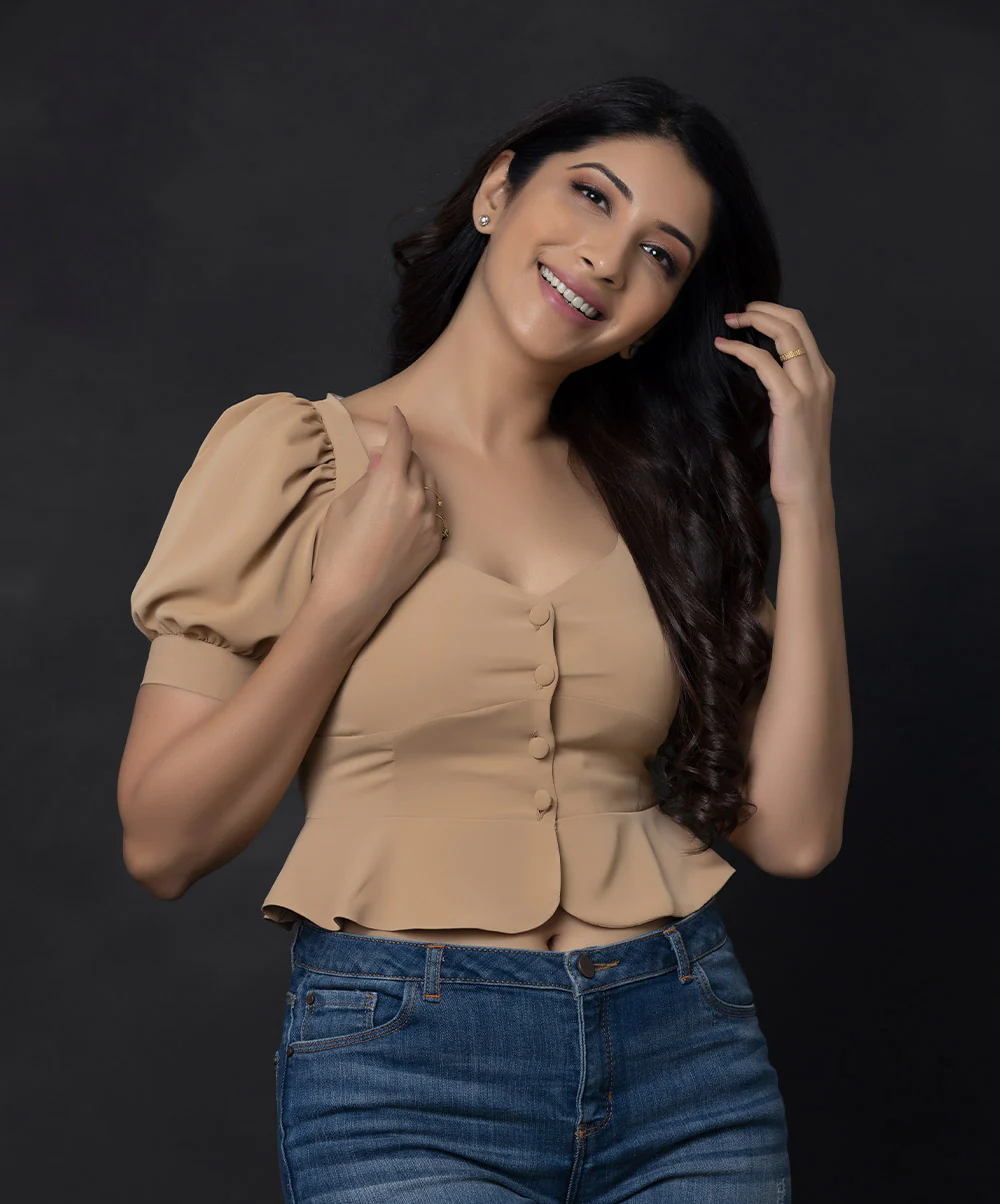 Brown Puffed Sleeve Crop Top