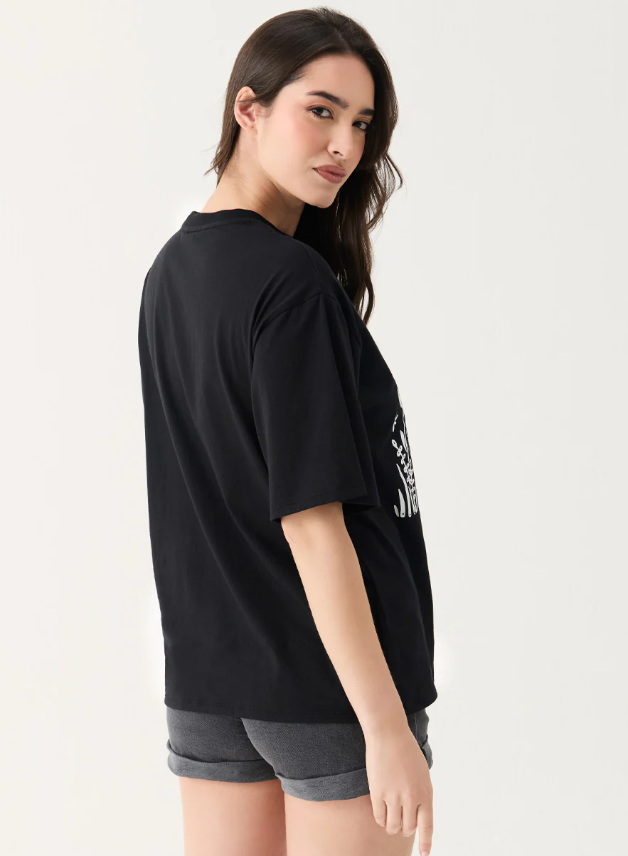 Bunny Printed Black Oversized T-shirt - Image 3