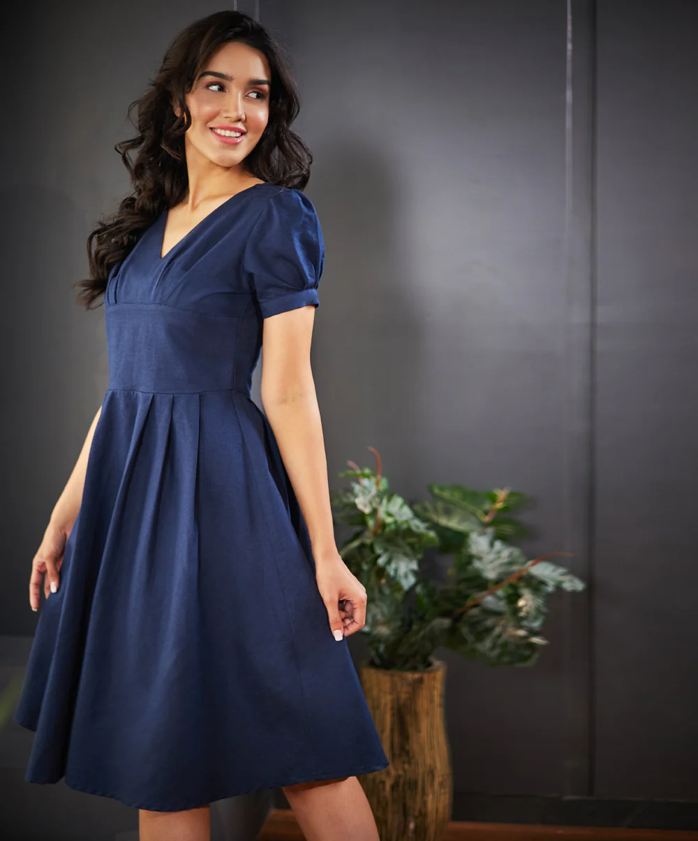 Bustier Detailed Front Panel Linen Dress