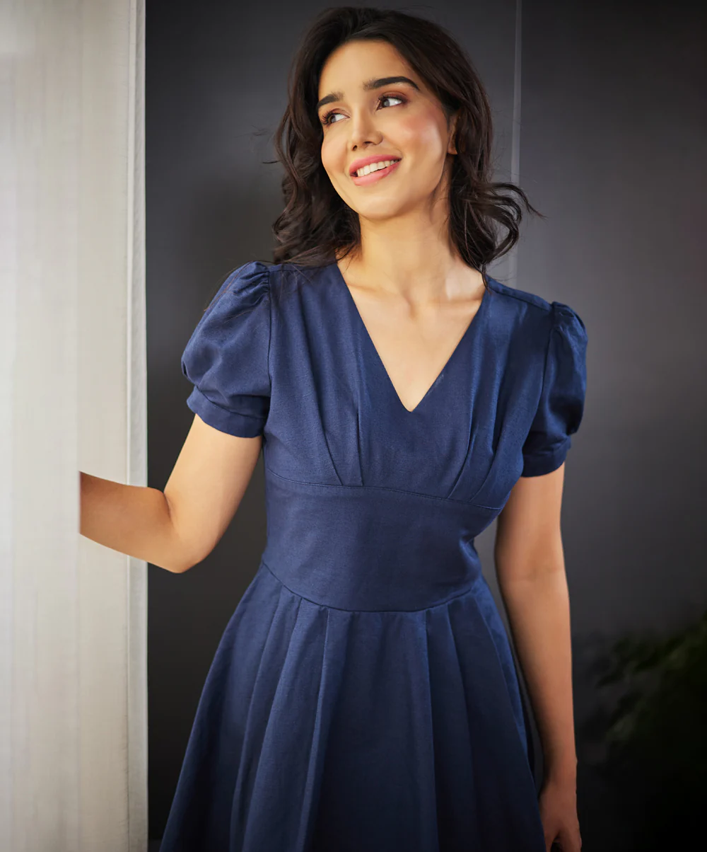 Bustier Detailed Front Panel Linen Dress - Image 2