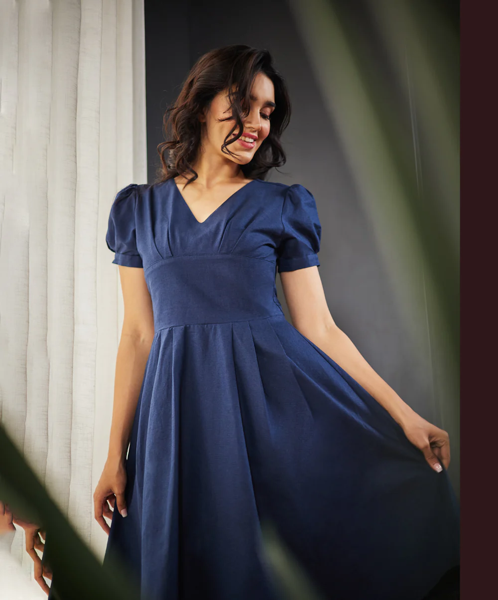 Bustier Detailed Front Panel Linen Dress - Image 3