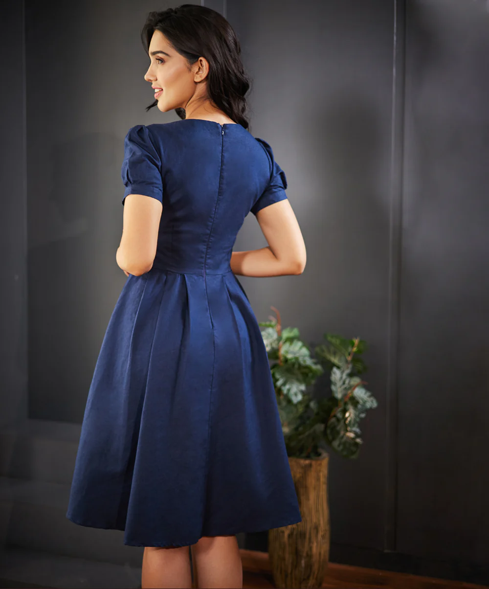 Bustier Detailed Front Panel Linen Dress - Image 4
