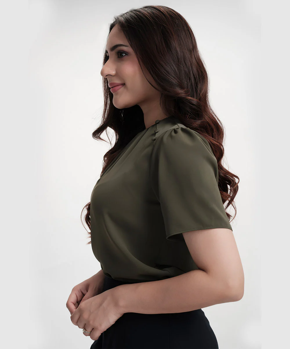 Button Attached Panel Seperated Half Sleeve Top - Image 4