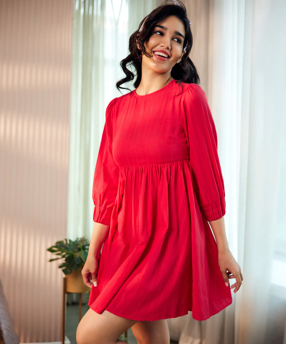 Candice Two Way Red Cotton Dress - Image 2