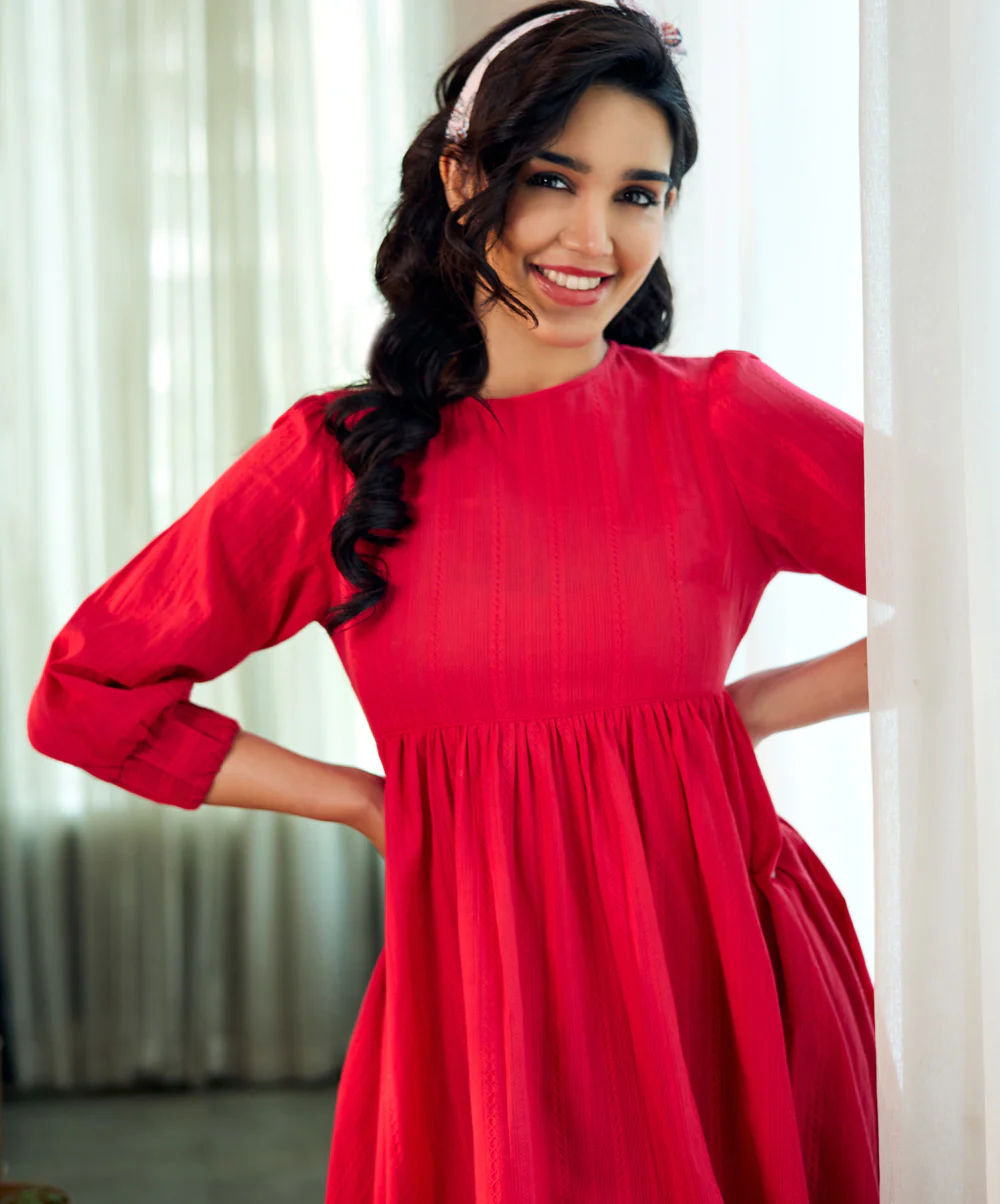 Candice Two Way Red Cotton Dress - Image 4