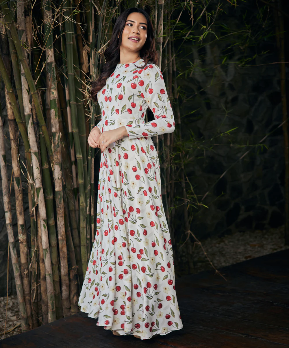 Cherry Printed Long Sleeve Maxi Dress - Image 3