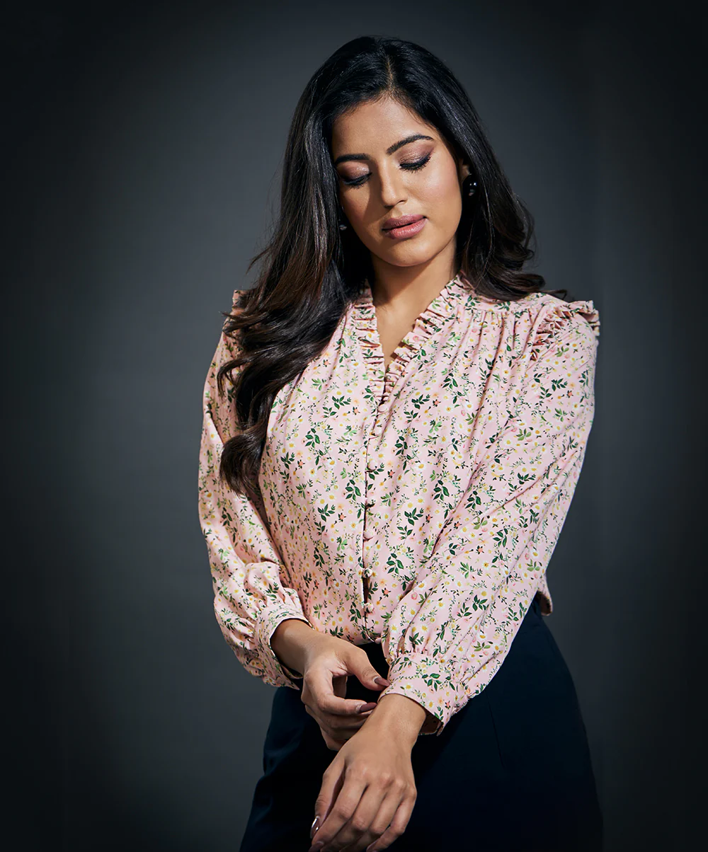 Chiffon Beige Vneck Shirt Top