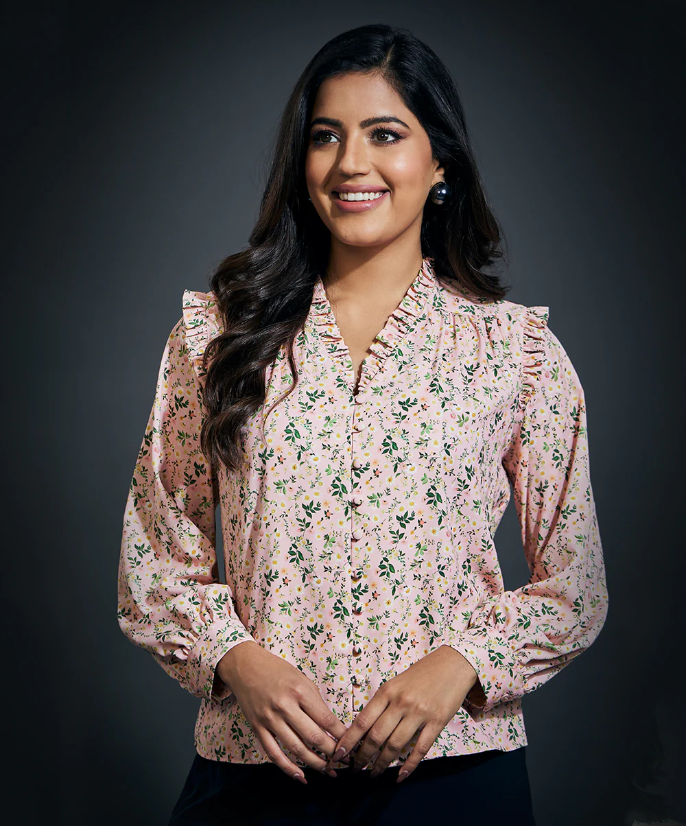Chiffon Beige Vneck Shirt Top - Image 3
