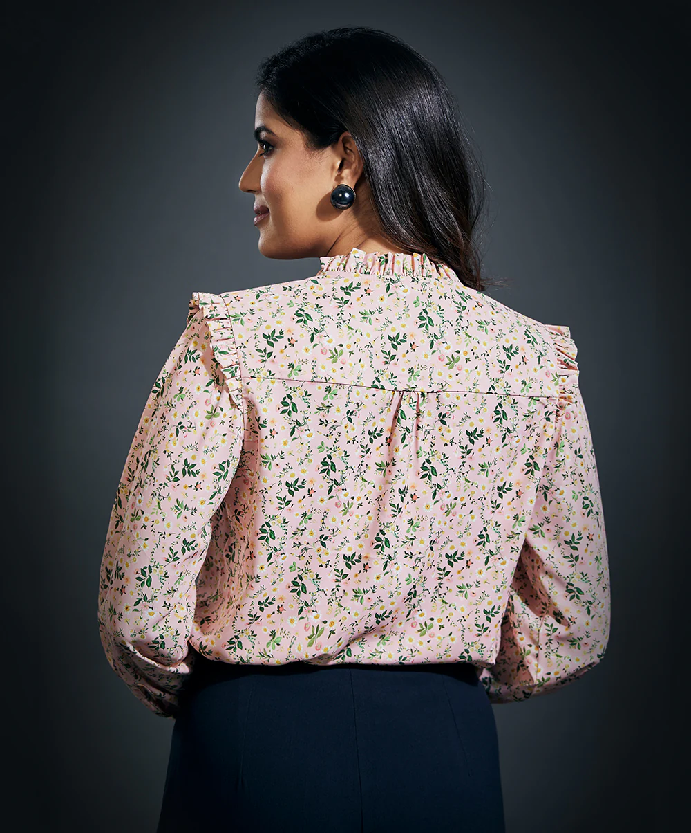 Chiffon Beige Vneck Shirt Top - Image 4
