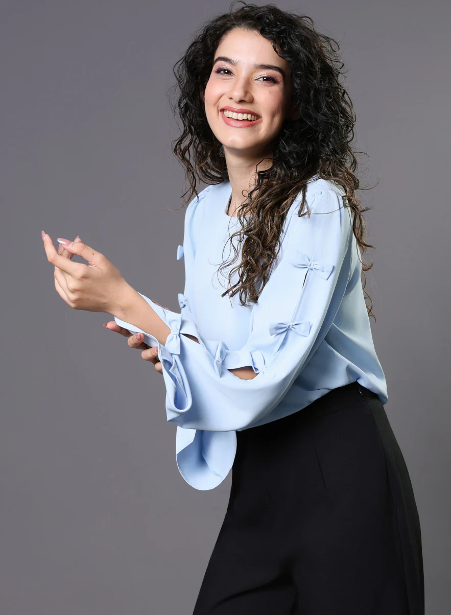 Chiffon Bow Light Blue Top