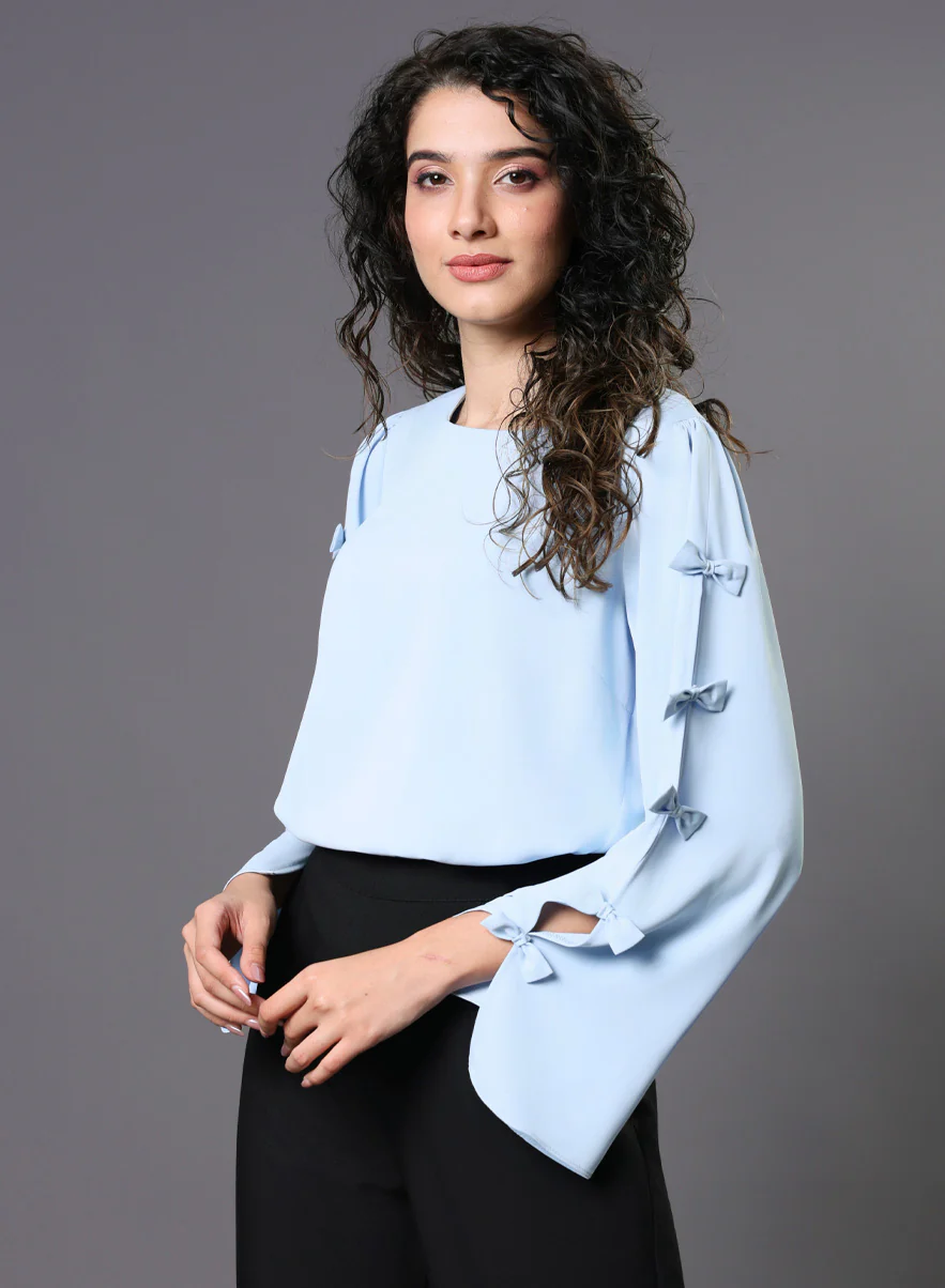 Chiffon Bow Light Blue Top - Image 4