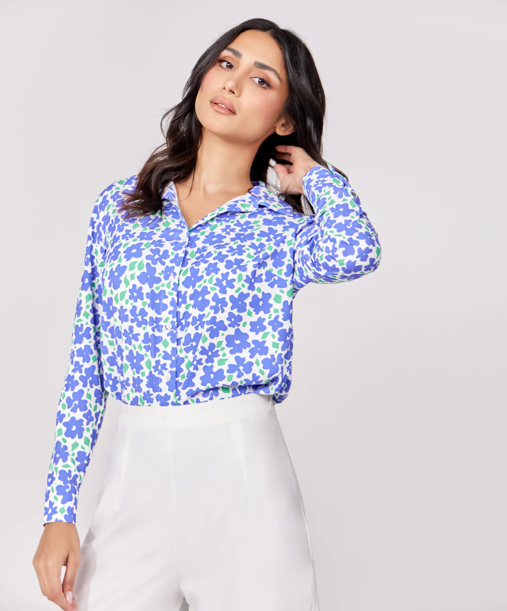 Chiffon Printed Long Sleeve Shirt Top - Image 2