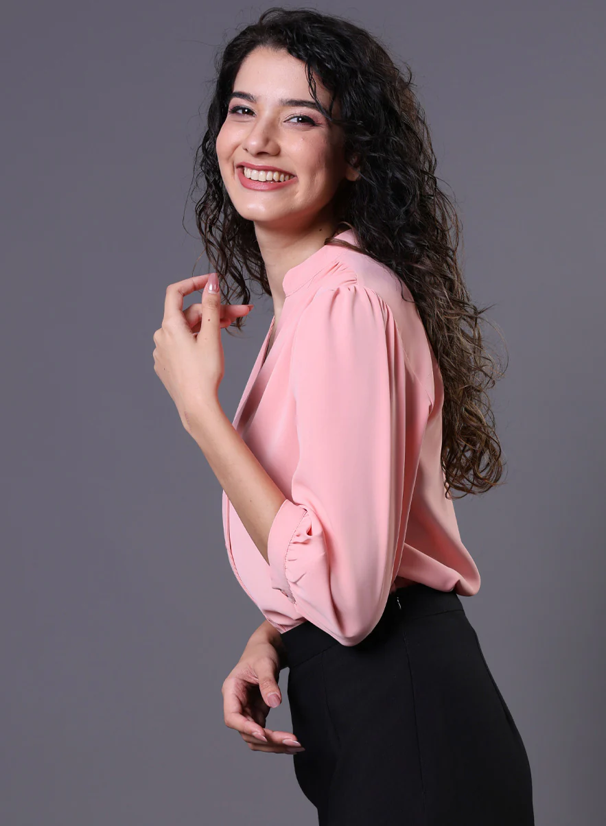 Classic Plain Pink Chiffon Top - Image 2