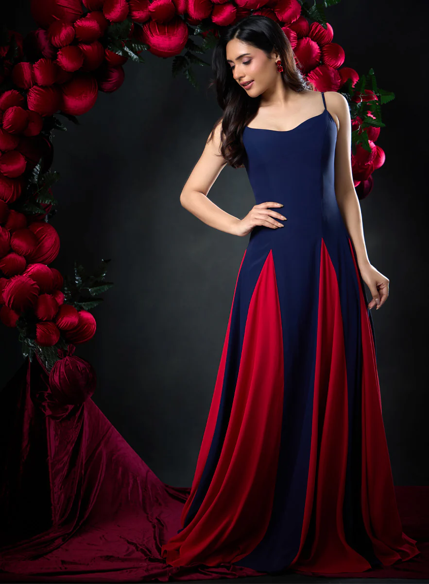 Contrast Panel Deep Sweetheart Blue Dress - Image 4