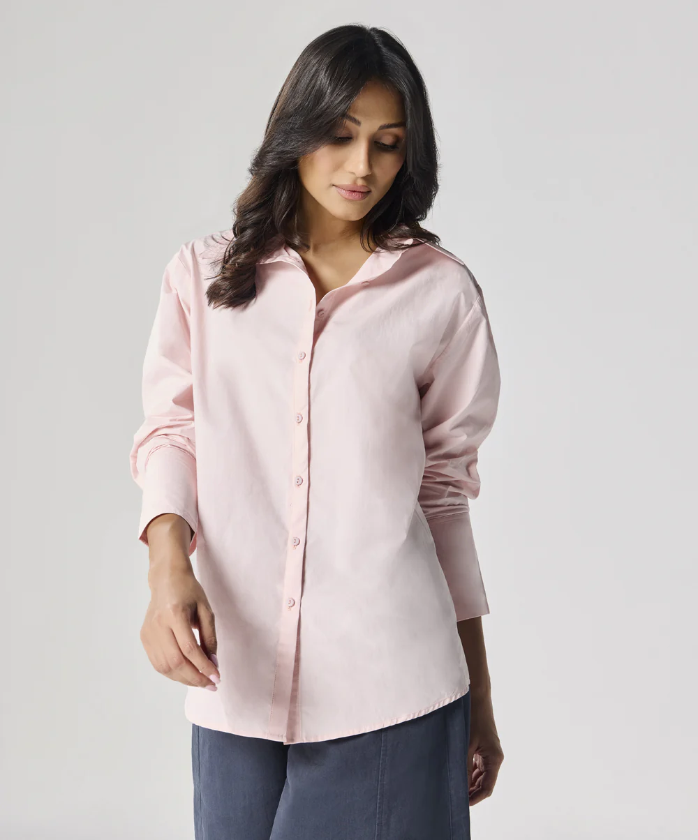 Cotton Oversized Shirt- Baby Pink - Image 4