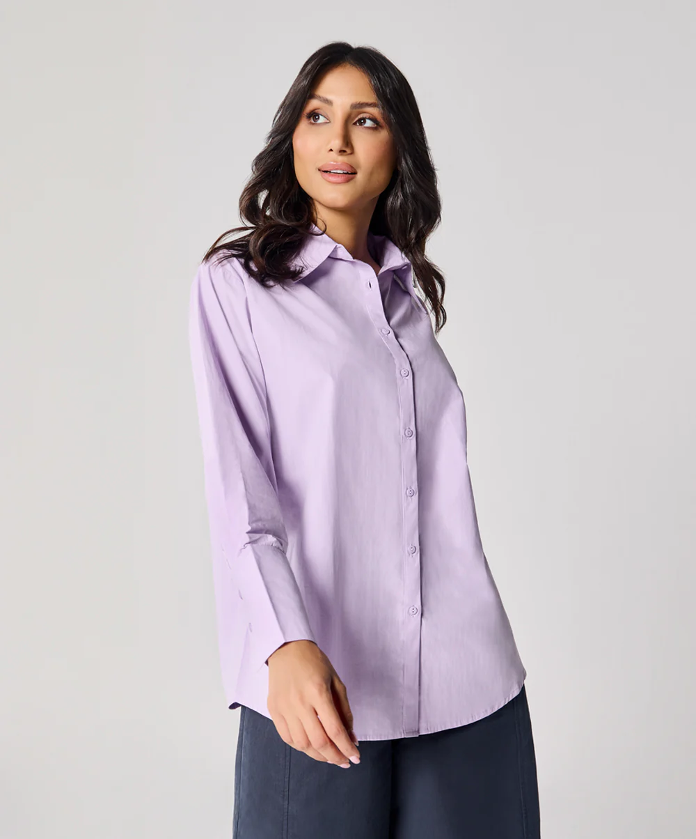 Cotton Oversized Shirt- Lavender - Image 2