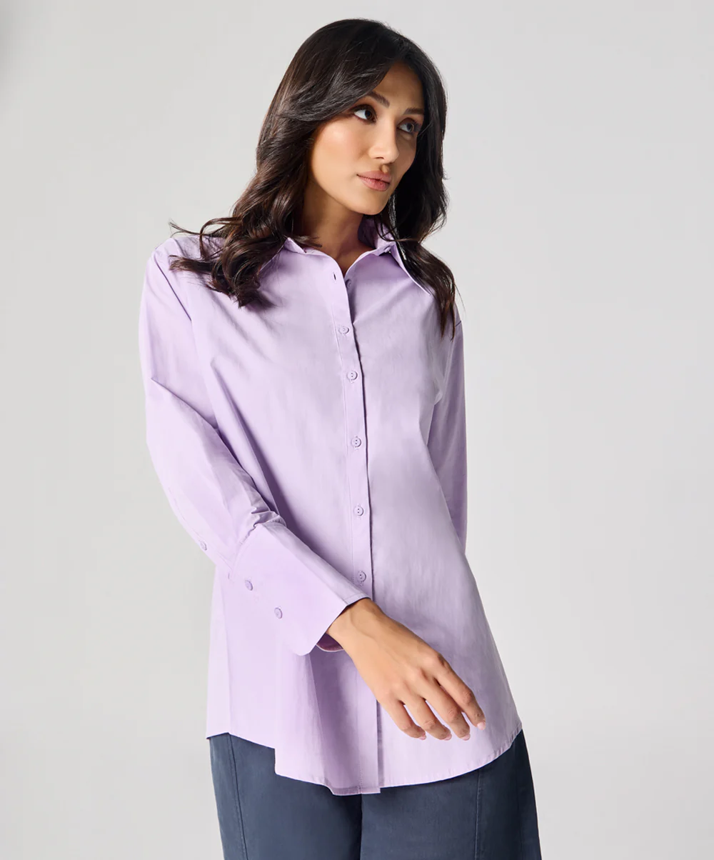 Cotton Oversized Shirt- Lavender - Image 3