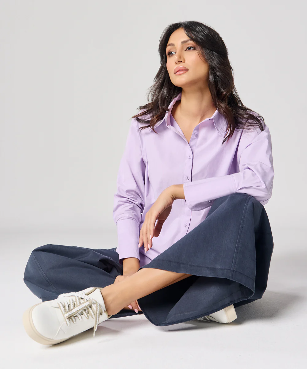 Cotton Oversized Shirt- Lavender - Image 6